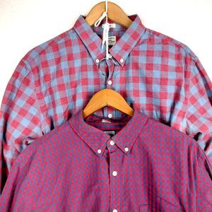 J Crew Shirts Mens XL Lot of 2 Red Check Plaid Slim Fit Long Sleeve Button Down